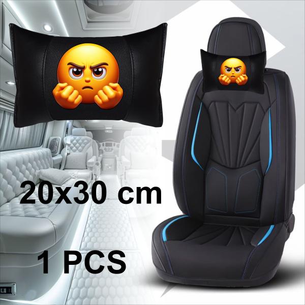 Auto Nackenkissen 20x30cm Nackenpolster Leder Schwarz mit Druck Design Smiley